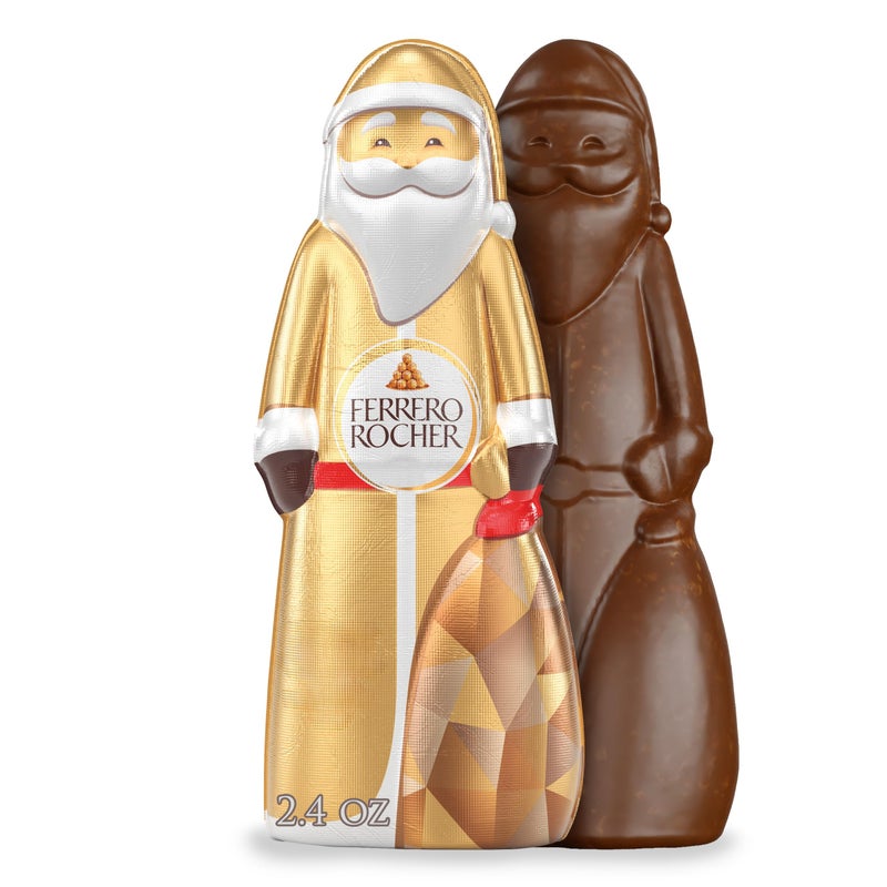 Ferrero Rocher, Milk Chocolate Hazelnut Hollow Santa Christmas Candy Individually Wrapped, Holiday Gift, 2.4 oz - Image 1